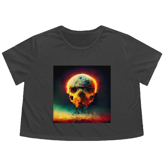 Extremely Realistic Skull in Abstract Art Flowy Cropped Tees