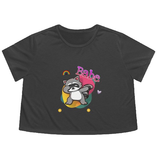 baby raccoon Flowy Cropped Tees
