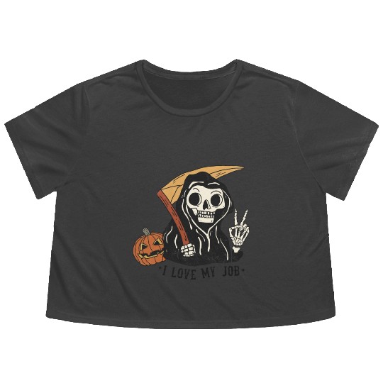 I Love my job grim reaper Flowy Cropped Tees