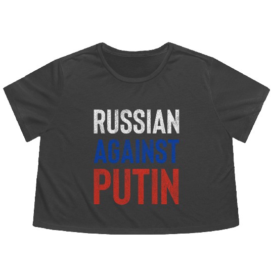 Russian against Putin russia flag grunge Flowy Cropped Tees