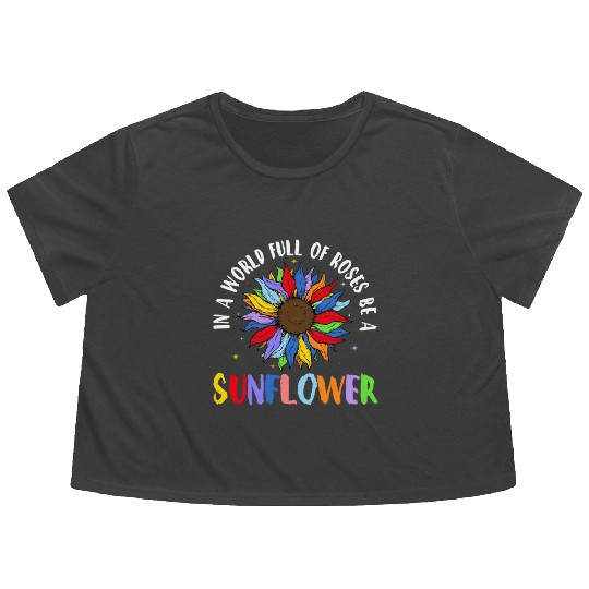 In A World Full Of Roses Be A Sunflower Autism Flowy Cropped Tees