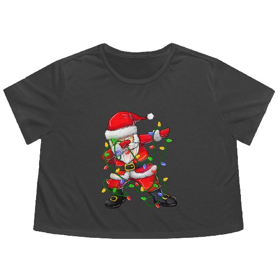 Dabbing Santa Flowy Cropped Tees for Boys Girls Christmas Tree