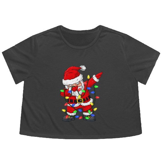 Dabbing Santa Claus Christmas Tree Lights Boys Kid Flowy Cropped Tees