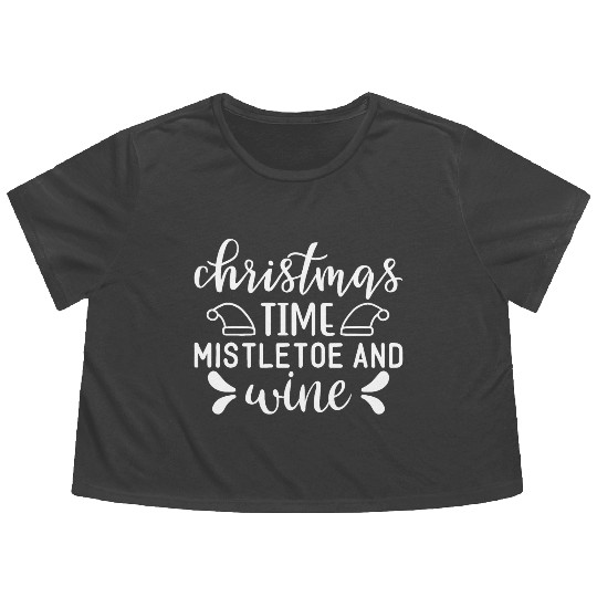 Christmas Design Christmas Time mistletoe and wine Flowy Cropped Tees