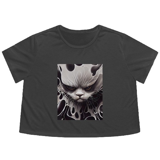 Angry Cat Flowy Cropped Tees