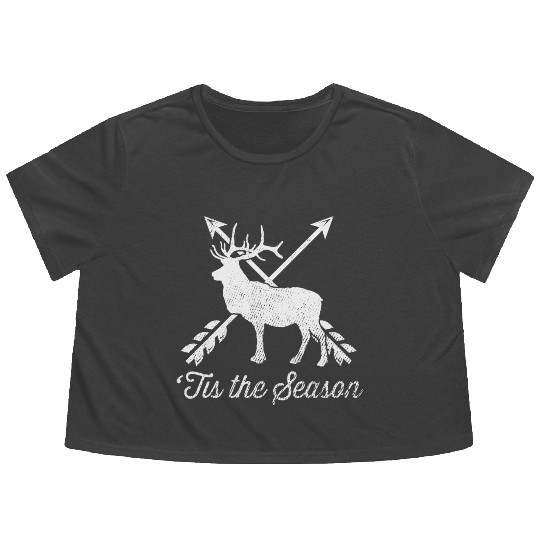 'Tis The Season Funny Deer Bow Hunting Hunter Gift Flowy Cropped Tees