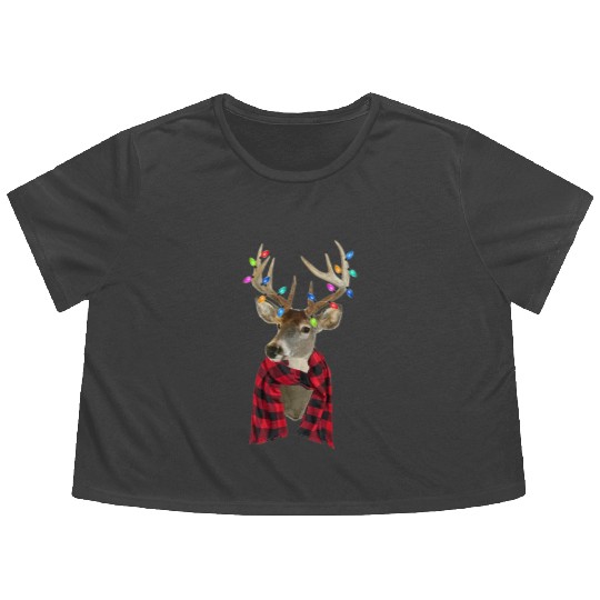 Reindeer Plaid Deer Buffalo Holiday Christmas Flowy Cropped Tees