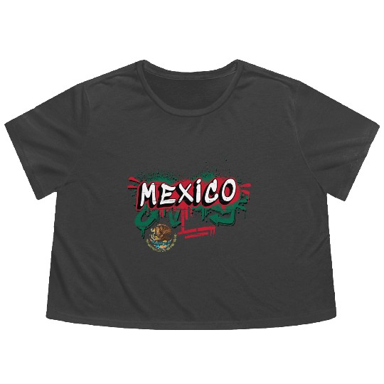 Mexico flag graffiti design Flowy Cropped Tees