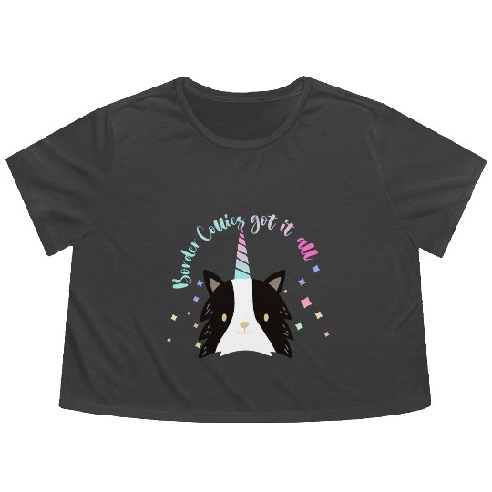 "Border Collies Got It All" Border Collie-Unicorn Flowy Cropped Tees