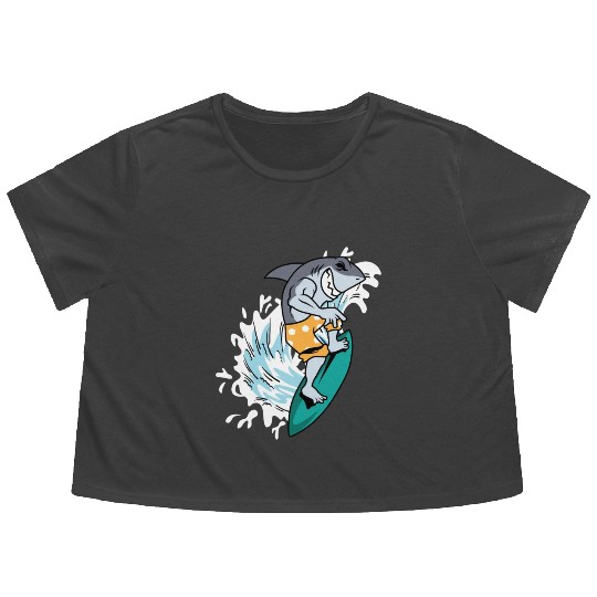 Surfing Shark Wind Surfer Gift Flowy Cropped Tees