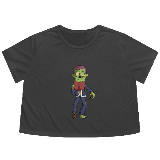Zombie School Teacher Reading A Book Halloween Flowy Cropped Tees