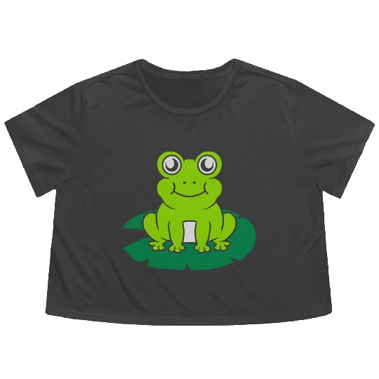Cute frog sitting water lily Flowy Cropped Tees