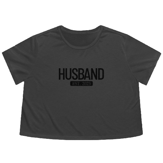 Husband Est. 2023 Matching Couple Newlywed Married Flowy Cropped Tees