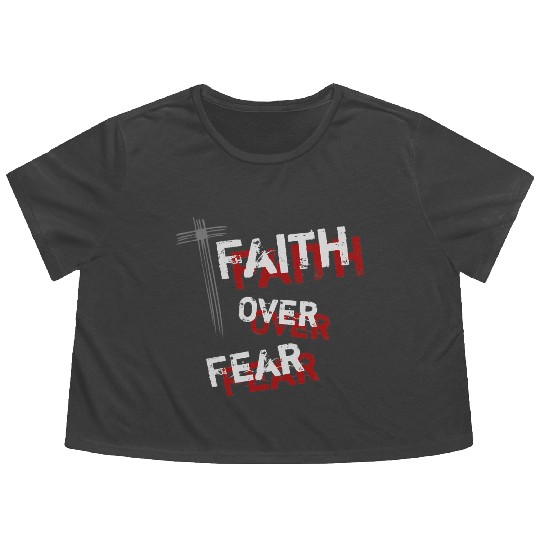 Inspirational Christian Cross Faith Over Fear Flowy Cropped Tees