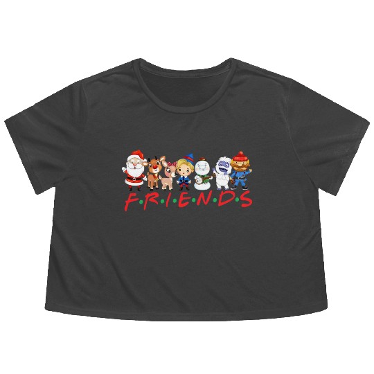 Christmas Friends Santa Rudolph Snowman Family Flowy Cropped Tees