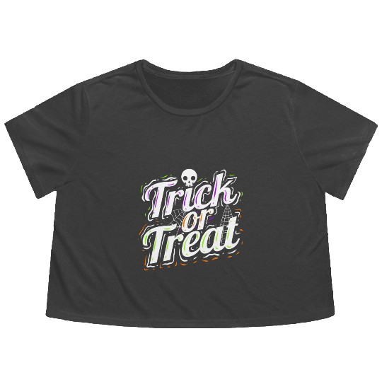 Trick Or Treat Spiderweb Halloween Flowy Cropped Tees