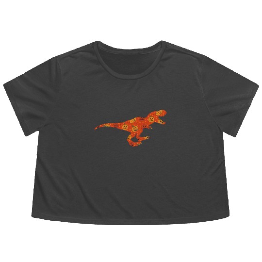 Dinosaur Pumpkin Head Jack O' Lantern Halloween Flowy Cropped Tees