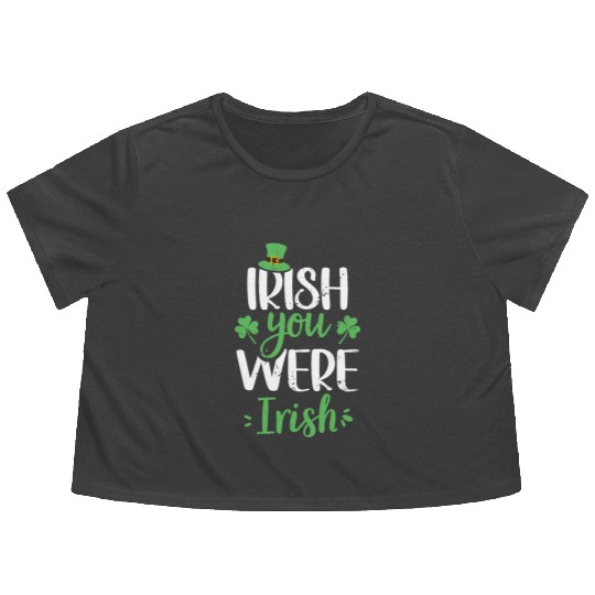Irish You Were Irish Green Cloverleaf Flowy Cropped Tees