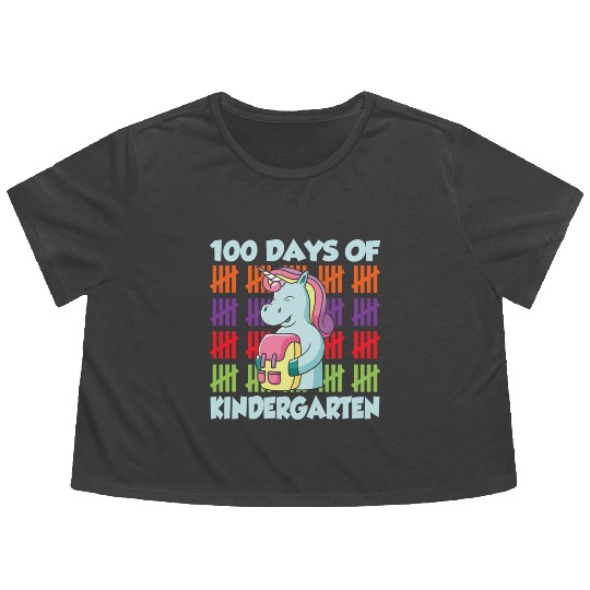 100 Days Of Kindergarten Team Cute Sweet Sayings Flowy Cropped Tees