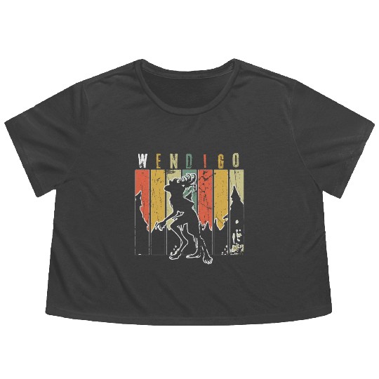 Retro Folk Wendigo Halloween Cryptid Monster Flowy Cropped Tees