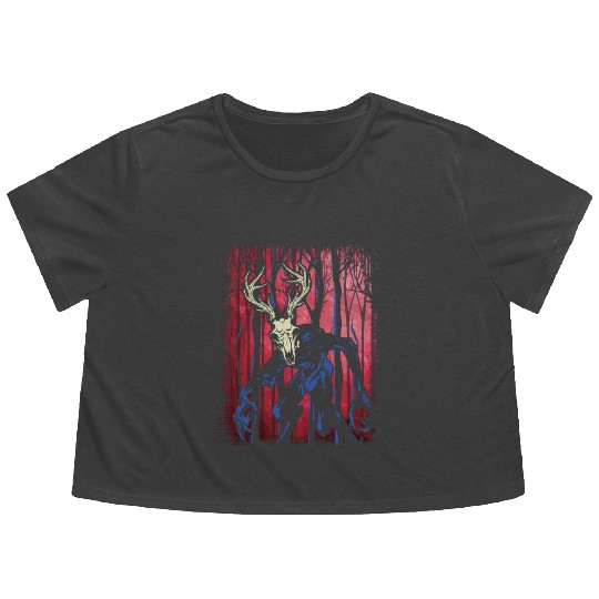 Wendigo Folk Creature Forest Halloween Cryptid Flowy Cropped Tees