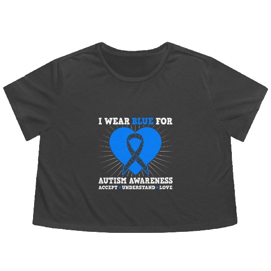 I Wear Blue For Autism Awareness - Accept Flowy Cropped Tees