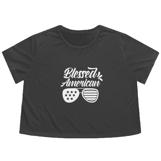 Blessed American America USA US Patriotic Flowy Cropped Tees