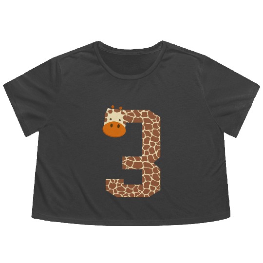 Number 3 Giraffe Spots Giraffe 3rd Birthday Outfit Flowy Cropped Tees