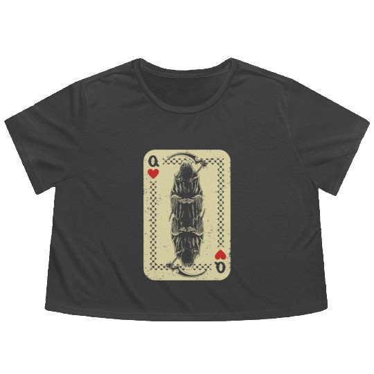 Santa Muerte Calavera Mexico Skeleton Poker Card D Flowy Cropped Tees