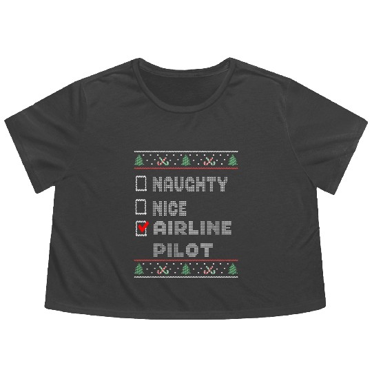 Naughty Nice Airline Pilot, Matching Christmas Flowy Cropped Tees