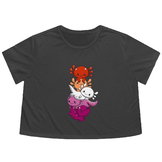 Subtle Lesbian Pride Flag Kawaii Axolotl LGBTQ Flowy Cropped Tees