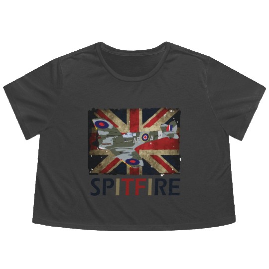 Spitfire WW2 Fighter Aircraft Airplane Union Jack Flowy Cropped Tees