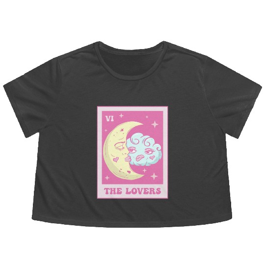 Coquette Aesthetic Pink Tarot Card The Lovers Flowy Cropped Tees