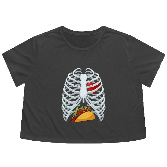 Funny Taco Skeleton Rib Cage Dad Halloween Costume Flowy Cropped Tees