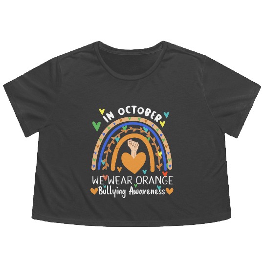 Rainbow in October orange Unity Day bullying Flowy Cropped Tees