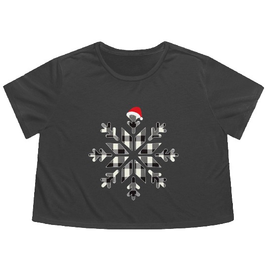 Black Christmas Buffalo Plaid Snowflakes Santa hat Flowy Cropped Tees