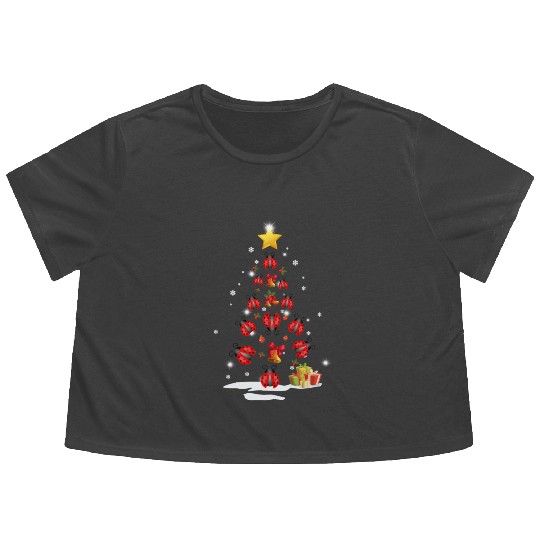 Lady Bug Christmas Tree Lady Bug Xmas Funny Gift Flowy Cropped Tees