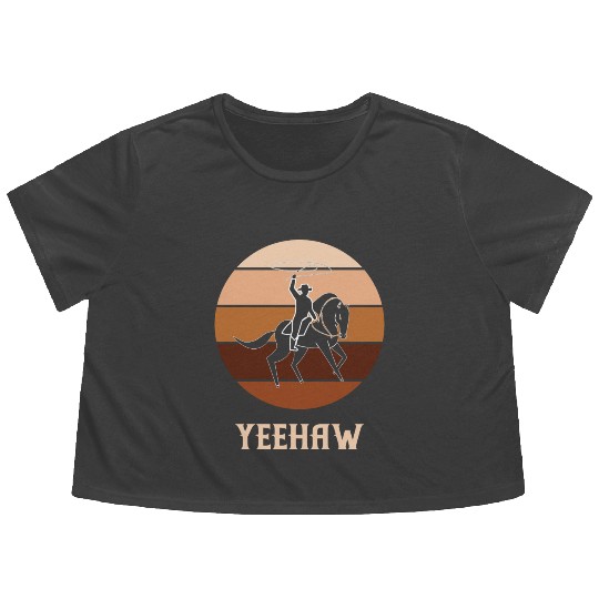 Yeehaw Cowboy Western Desert Cowgirl Horseback Flowy Cropped Tees