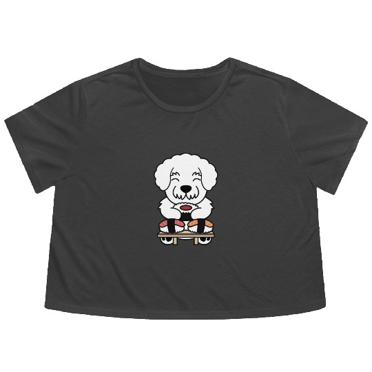 Sushi Lover Bichon Frise Flowy Cropped Tees