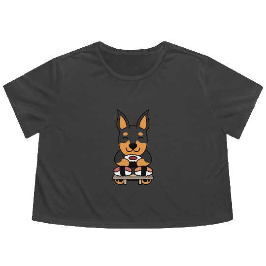 Sushi Lover Miniature Pinscher Flowy Cropped Tees