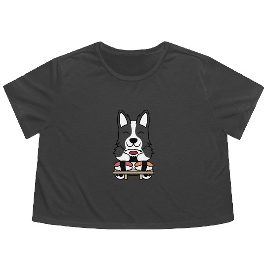 Sushi Lover Border Collie Flowy Cropped Tees