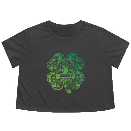 Lucky Teacher Four Leaf Clover St Patrick's Day Flowy Cropped Tees