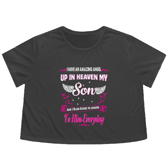 My Son Forever My Angel Sympathy In Loving Memory Flowy Cropped Tees
