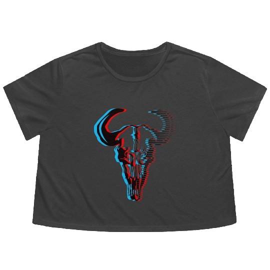 Buffalo skull Flowy Cropped Tees