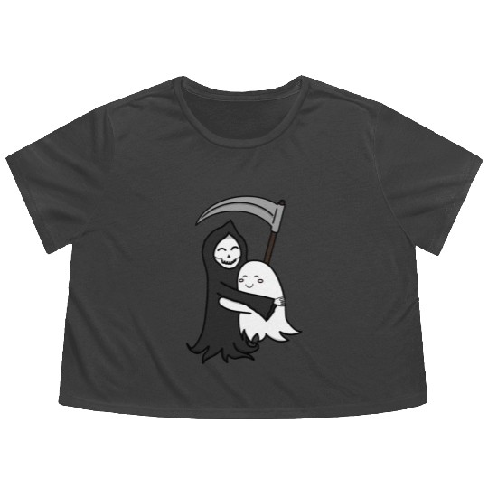 Grim Reaper & Ghost Hug | Friendship | Azrael Flowy Cropped Tees