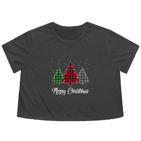 Christmas Santa Tree Christmas July Holiday Plaid Flowy Cropped Tees