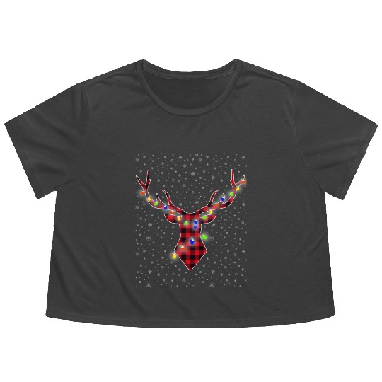 Buffalo Plaid Reindeer Deer Funny Christmas Pajama Flowy Cropped Tees