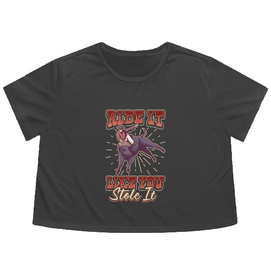 Rodeo Bull Riding Livestock Show Farmer Cattle Flowy Cropped Tees