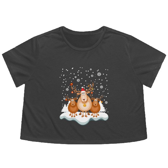 Funny Reindeer Red Nose Santa Snowflake Flowy Cropped Tees