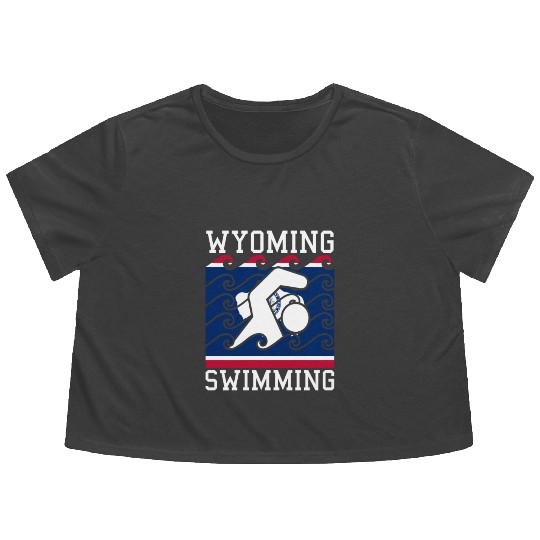 Wyoming Flag Swimming Team Swim Swimmer US State Flowy Cropped Tees
